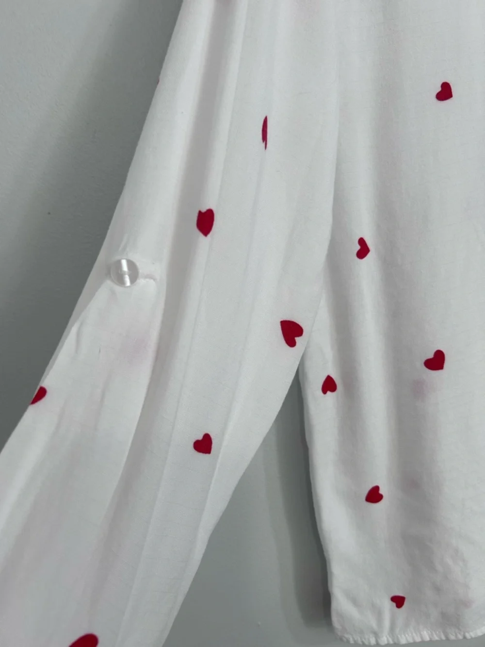 Jane + Delancey Allie Top, white button-down Heart Print Blouse. M - Picture 5 of 12